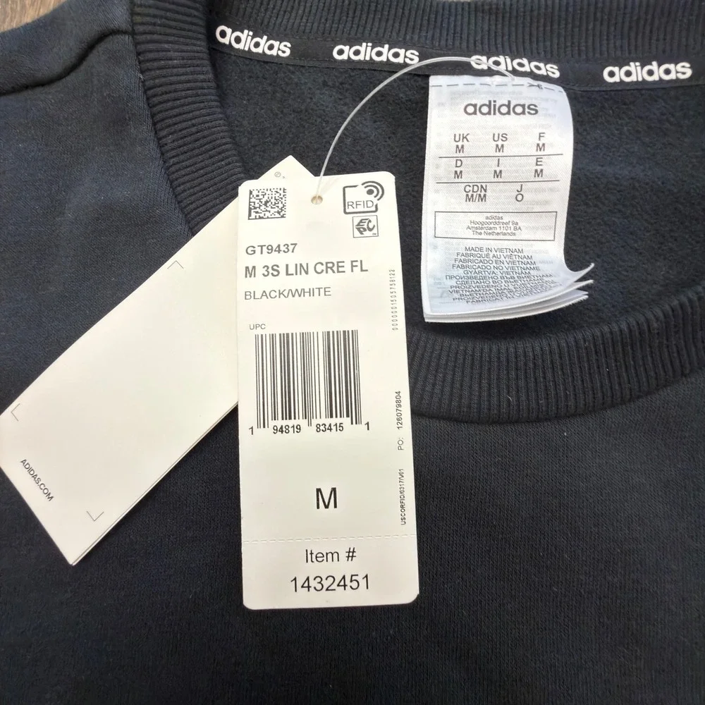 Adidas Mens Essentials 3-Stripes Fleece Crewneck Sweatshirt Black GT9437 Medium
